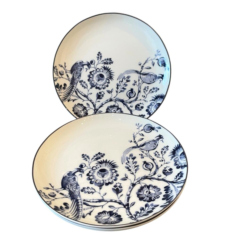 New Fortessa JIN JI Blue Floral Bird Porcelain 8in Salad Plates Set of 4